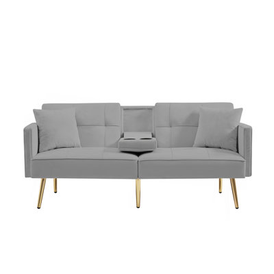 Velvet Futon Sofa Bed With Gold Metal Legs by Mercer41