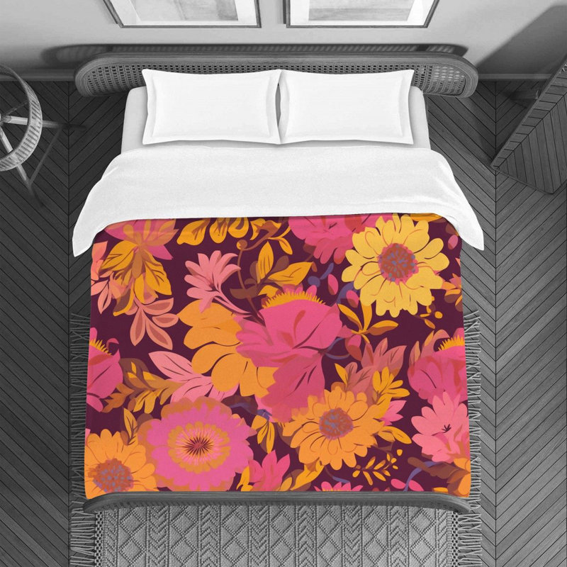 Machine Printed Duvet Cover, Twin Duvet Cover, Pink/Yellow