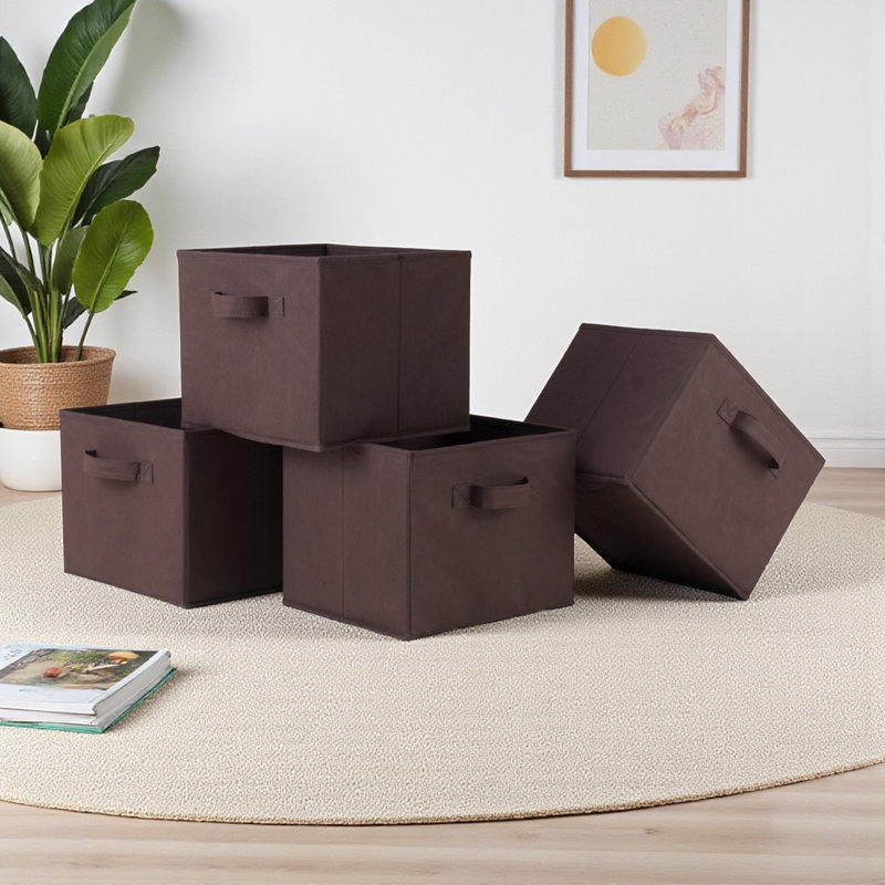 Latitude Fabric 4-Pc Foldable Basket Set in Chocolate Finish, 8.78'' H X 10.9'' W X 10.01'' D, 4, Chocolate