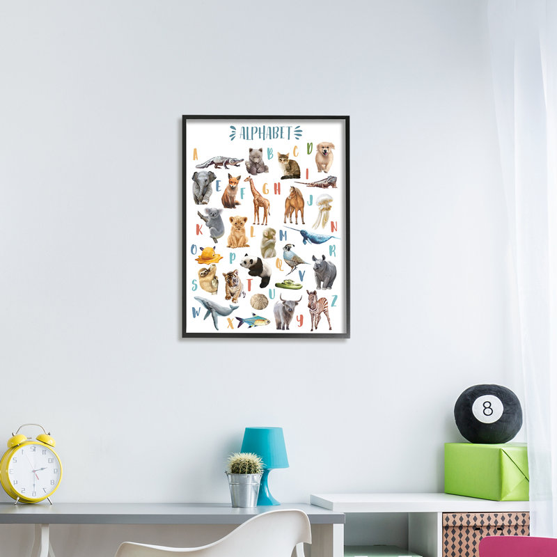 Kid's Playful Animal Alphabet - impression, H 14 po x l 11 po, Giclée encadrée noir minuit
