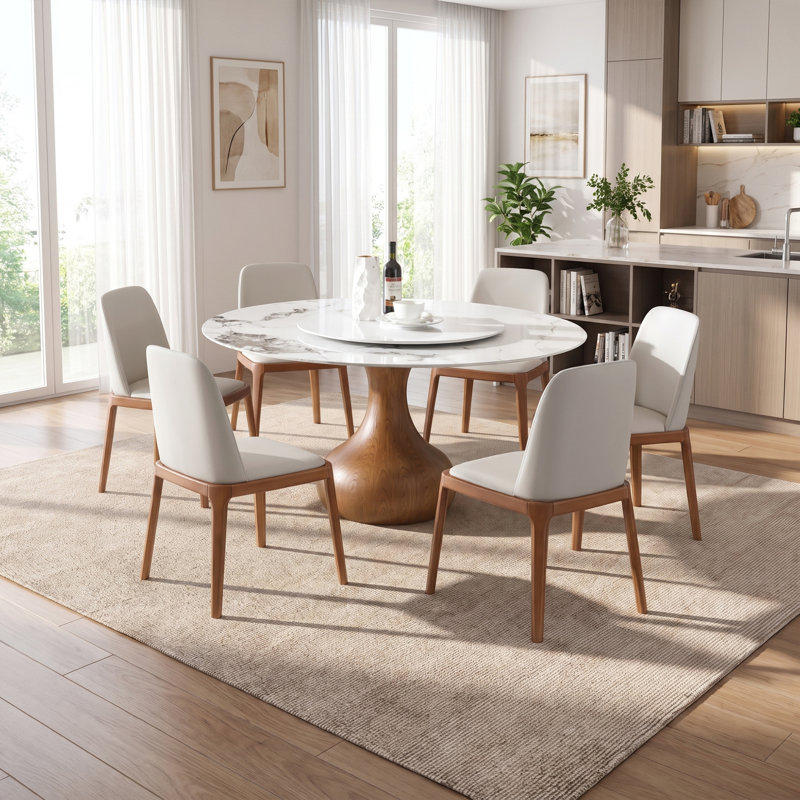 Ensemble de table de salle à manger ronde avec plateau tournant, plateau en pierre frittée 59 pouces