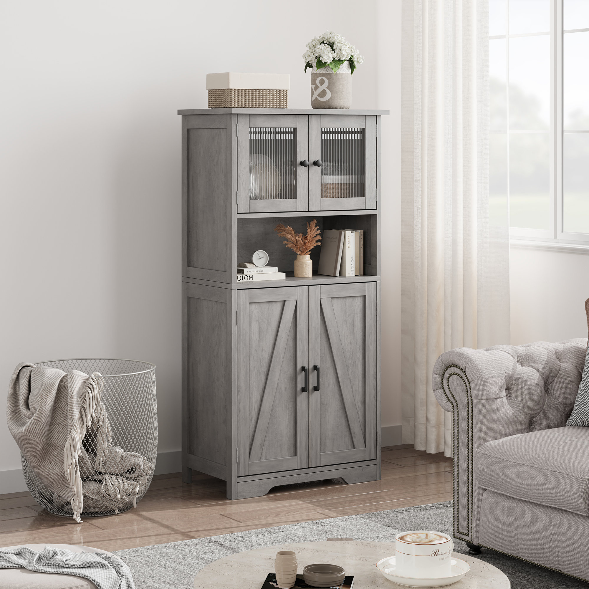 Gracie Oaks Zimir Freestanding Linen Cabinet & Reviews | Wayfair