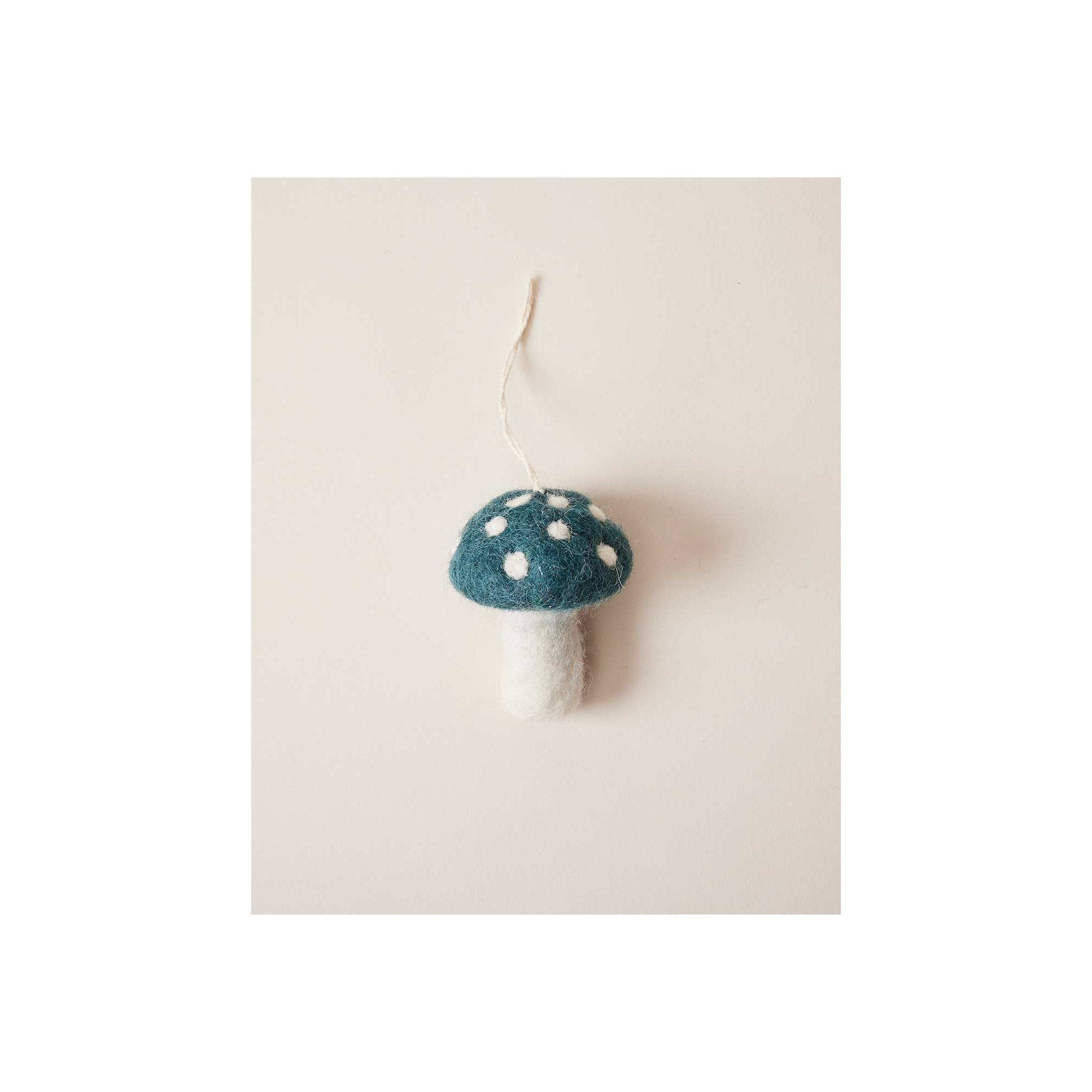 Felted Mushroom Ornament, Teal, 2.5" H x 1.88" W x 1.88" D