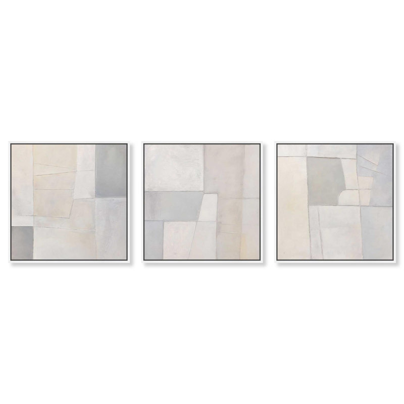 Oliver Gal Dusky Set Abstract - Hand-Laid Leaf Framed Canvas Art, White, 25" H x 25" W