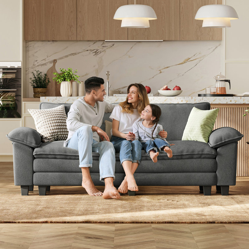 Colbey 90'' Upholstered Modular Cloud Sofa, Lena Gray Corduroy, 34.64'' H x 89.76'' W x 34.64'' D