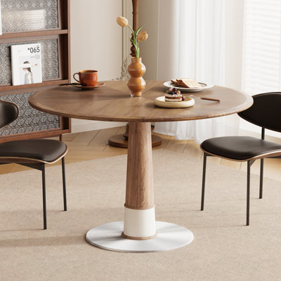 Round Dining Table, 120cm Solid Wood in Walnut with Silver Metal Base Fast Dispatch From UK Warehouse – Dispatched Within 2 Days