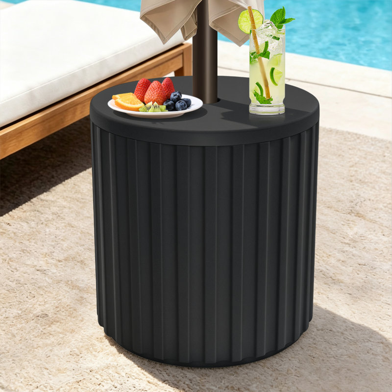 Table d'appoint d'extérieur avec trou pour parasol, noir, Black
