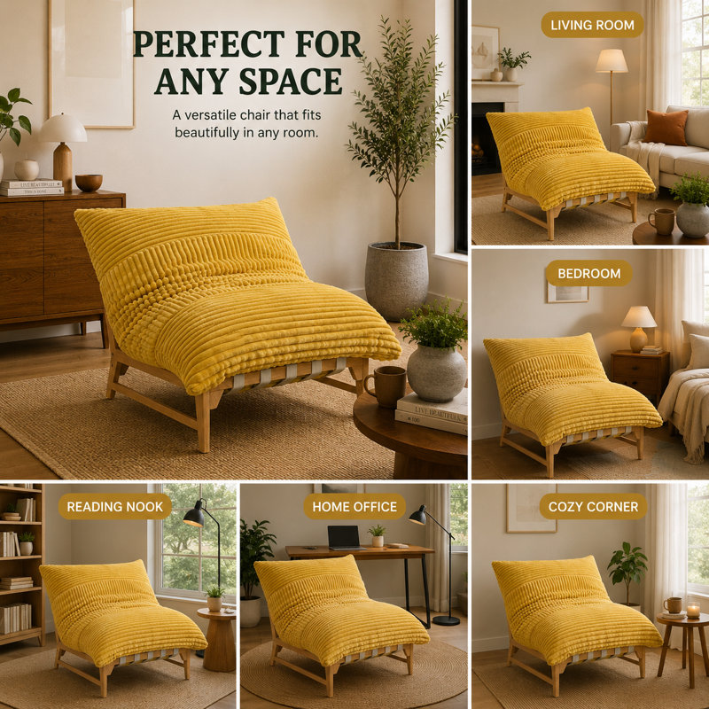 Méridienne Modern, Velours côtelé jaune