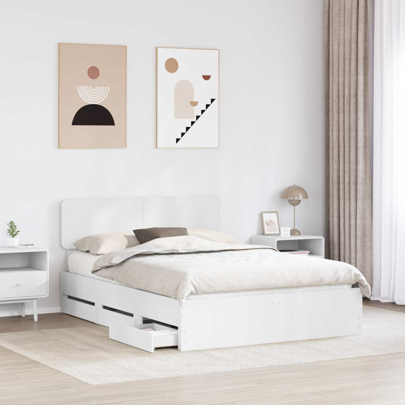  Bed Frame With Drawer Black 150 X 200 Cm Engineer Wood, Kingsize (5'), White