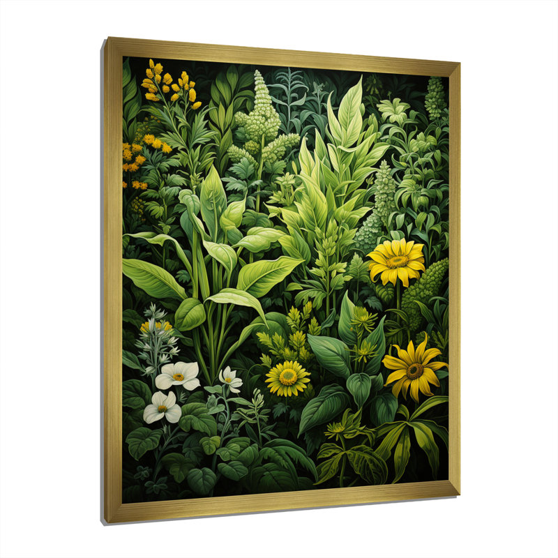 Cenaida Herbs Collage Harmony, reproduction d'art sur toile, H 32 po x l 24 po x P 1 po, Encadrement doré