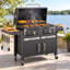 Large Charcoal Grill with Adjustable Charcoal Trays, Cast Iron Grates, Built-In Chimney & Foldable Side Tables