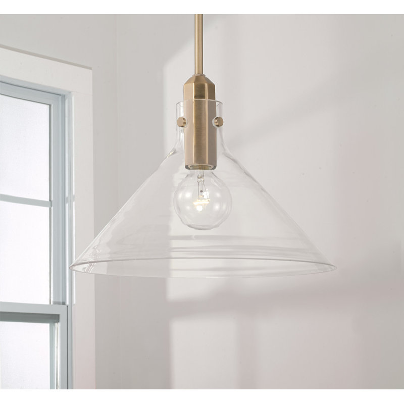 1 - Light Single Pendant, Aged Brass