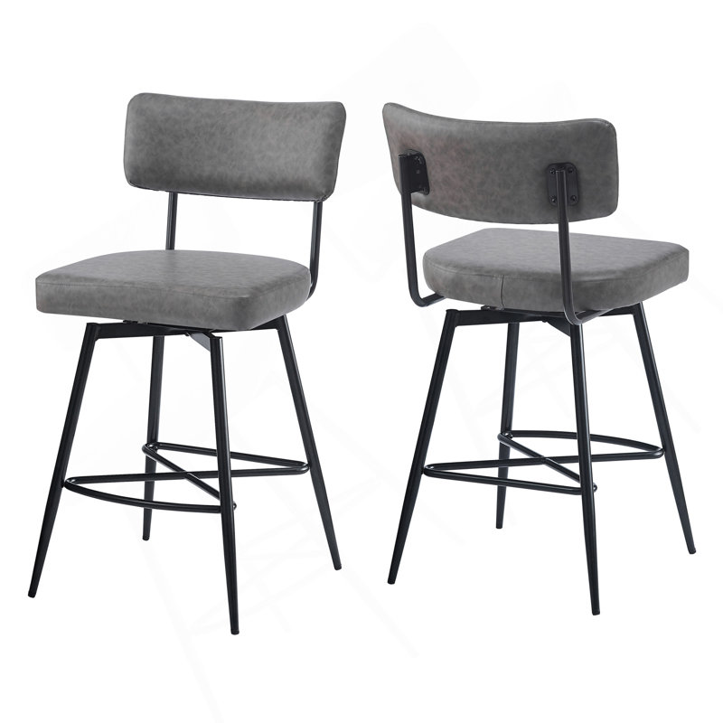 Ensemble de 2 tabourets de comptoir pivotants 26 po, tabourets de comptoir gris avec structure en fer, coussin éponge en polyuréthane, repose-pieds, convient à la cuisine / chambre à coucher / salle à manger.