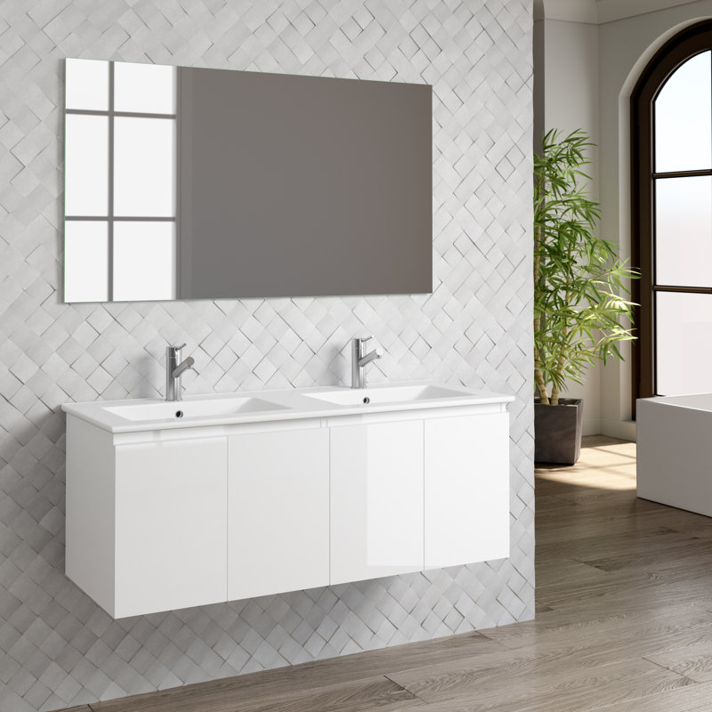 Ensemble de meuble-lavabo double mural 46 po Jasso, Blanc