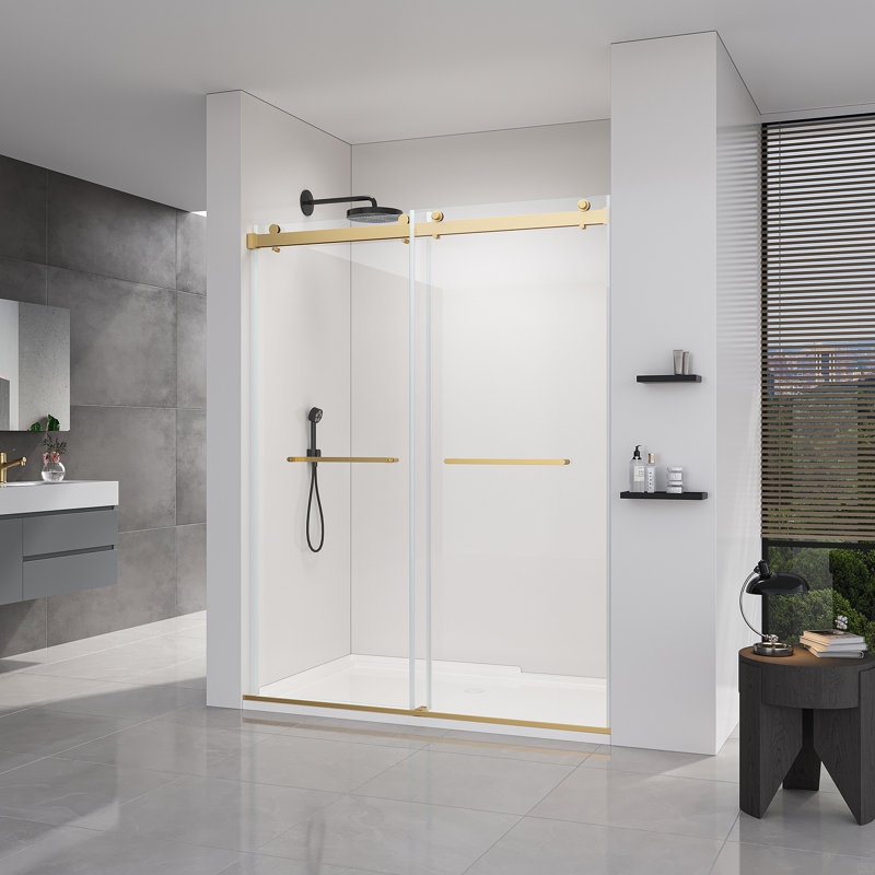 Frameless Double Sliding Shower Door 68"-72" W X 76" H, Shower Glass Door With 5/16" (8Mm) Clear SGCC Tempered Glass