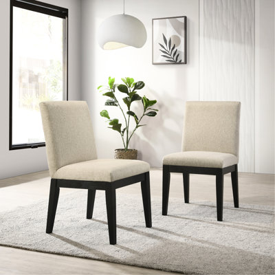 2 chaises de salle à manger beige - idéales pour les petits espaces, un siège rembourré en mousse confortable, des pieds noirs ébène, une chaise rembourrée facile à nettoyer pour les petites occasions,