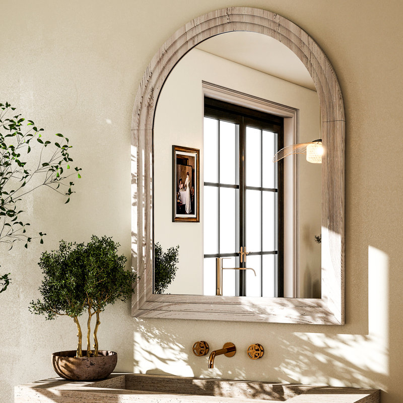 Wood Framed Wall Mirror, White Wood, 35.4" x 24"