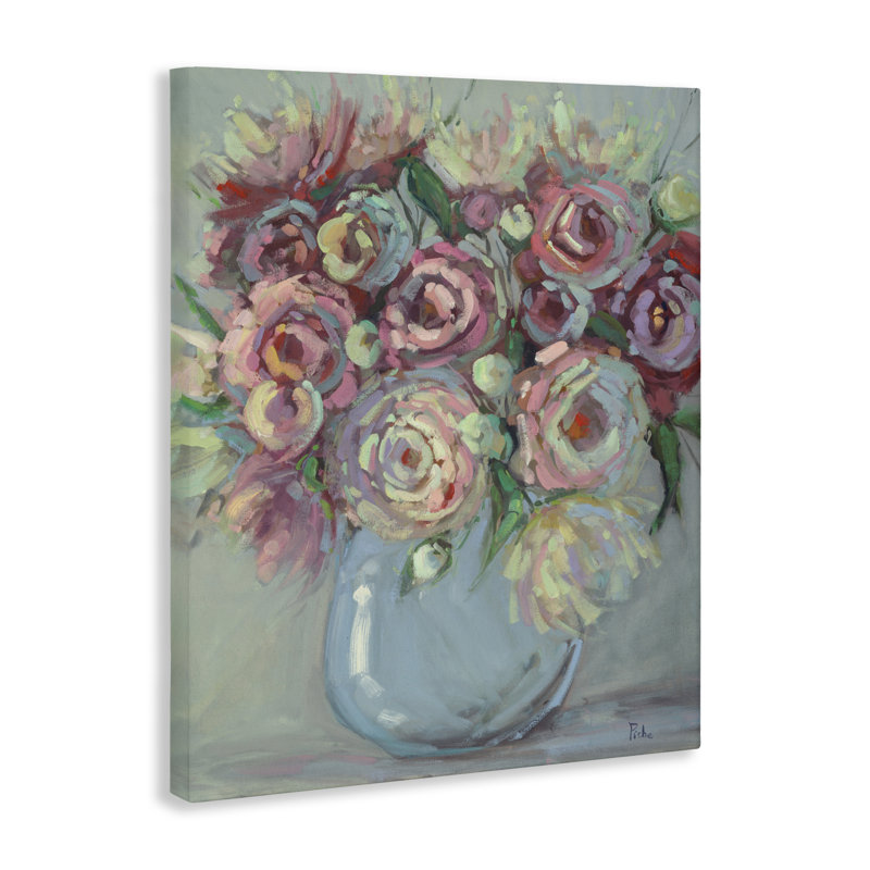Toile pivoine dans un vase bleu, design par Vanessa Piche, H 30 po x l 24 po