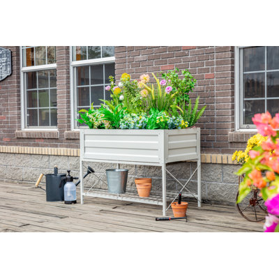 Abubokar Steel Raised Garden Bed with Liner and Storage Shelf