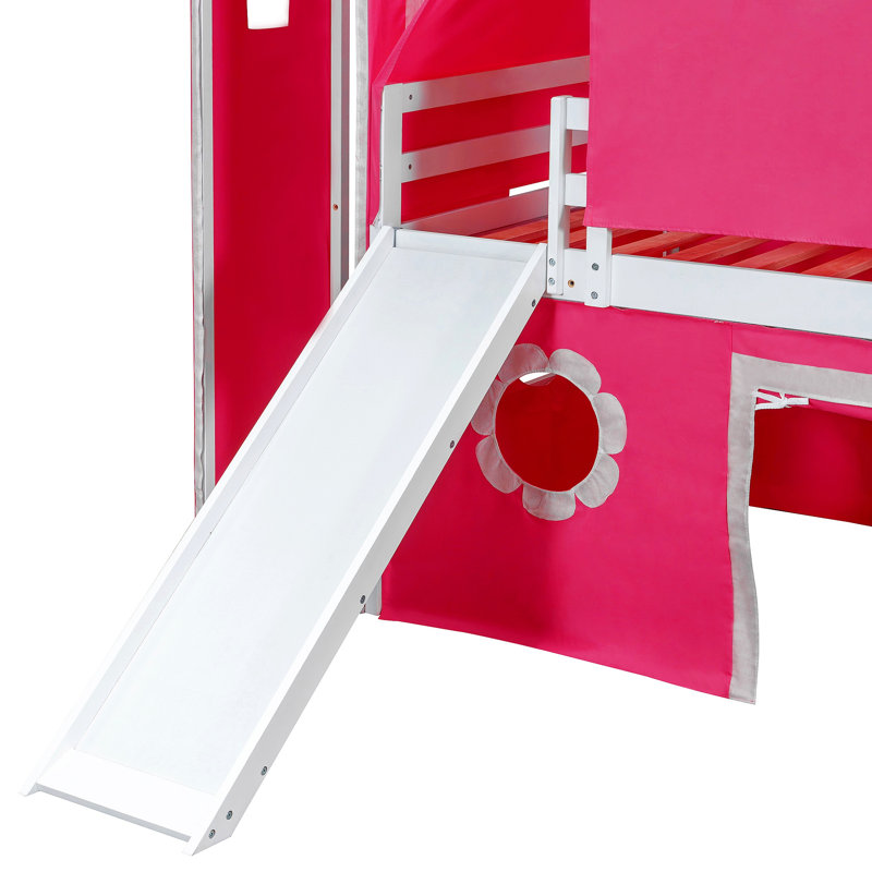 Lit mezzanine avec tente et tour à glissière rose, Rose