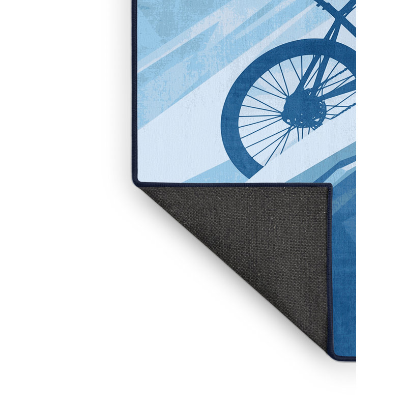 Soft Plush Edens Mountain Bike Modern & Contemporary Area Rug in Blue – Navy Binding, 6x9
