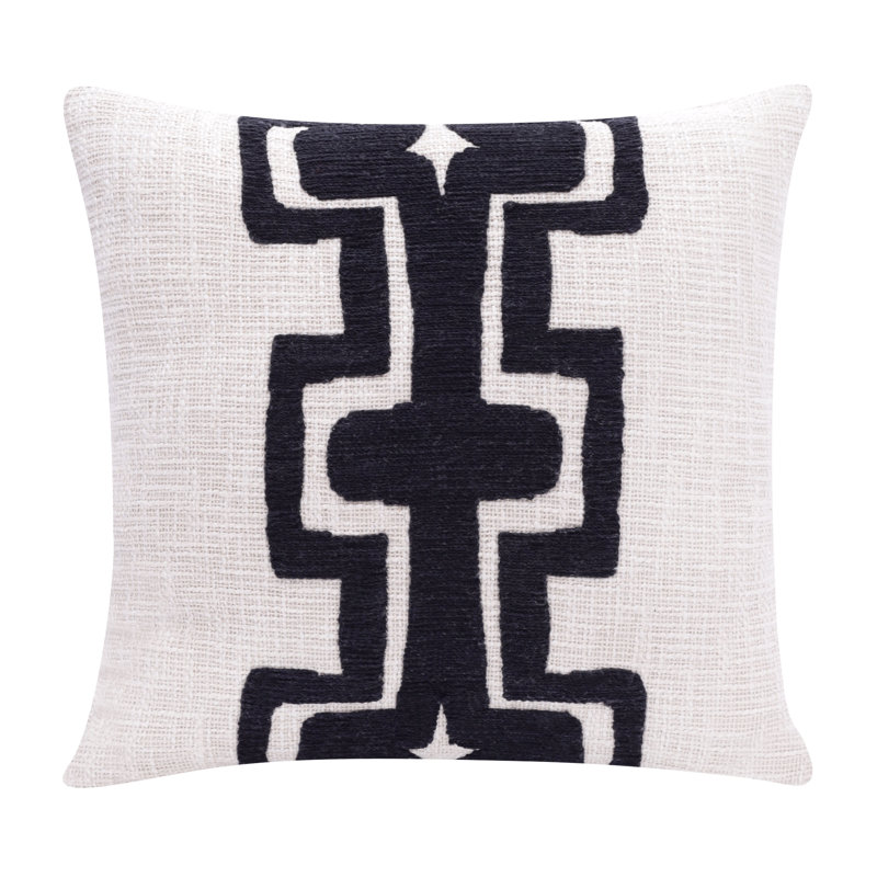 Onyx and Ivory Geometric Handmade Cotton Wool Blend Throw Pillow