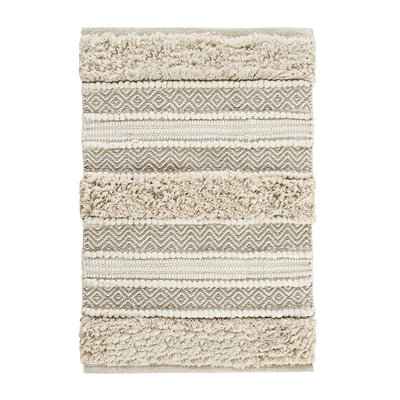 Woven Stripe Bath Rug 22x58" - Natural Hue Heavy Shaggy Texture Non-skid Backing Washable Bathroom Mat Handwoven Textured Skid Resistance Easy To Wash