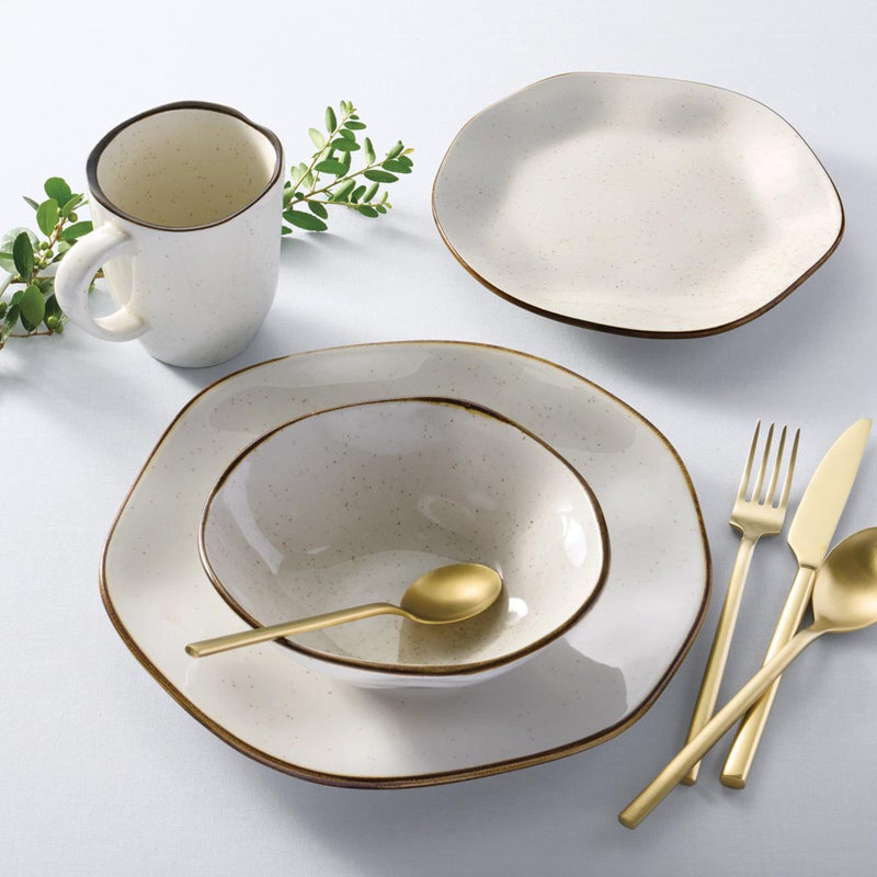 Service de table en porcelaine 16 pièces Oxford Ryo Sandbar, service pour 4, Banc de sable