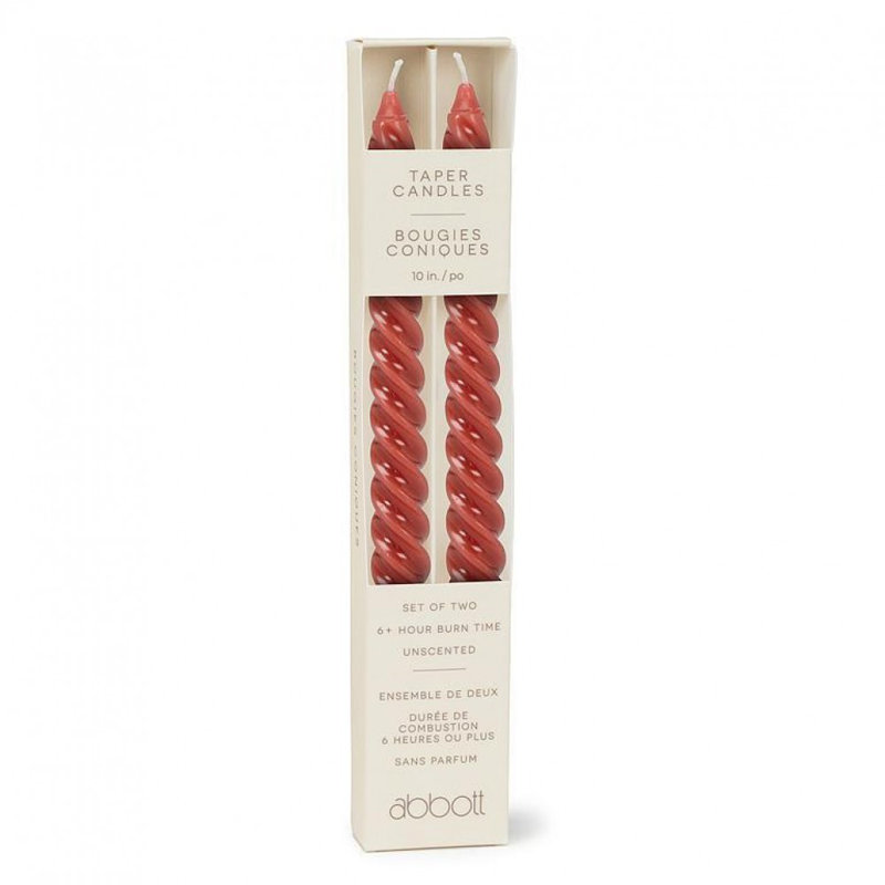 Set Of 2 Tight Spiral Taper Candles, Burgundy