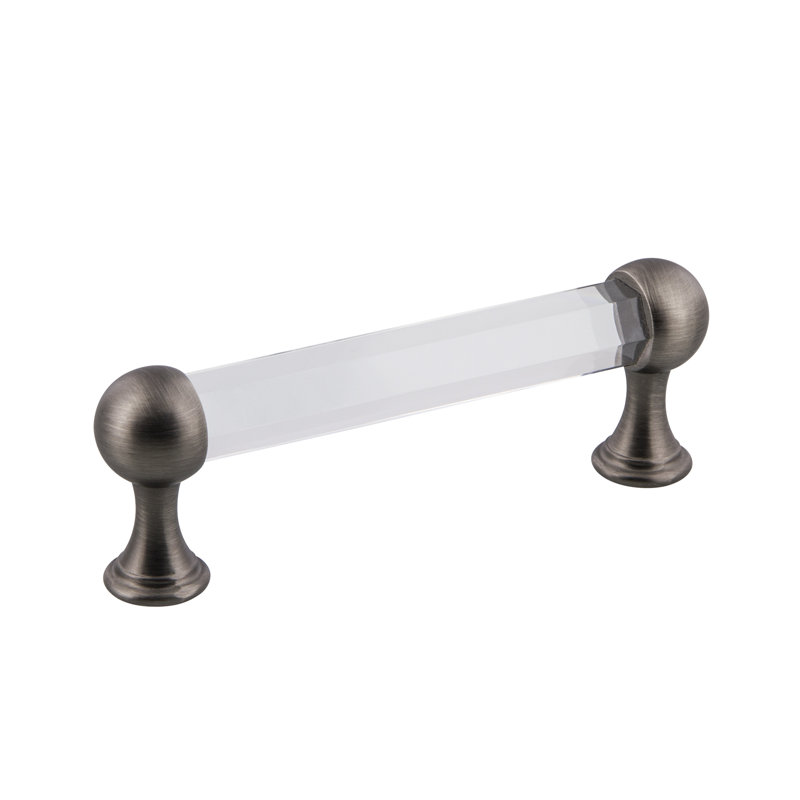 Antique Pewter and Crystal Handle Pull with Mounting Hardware