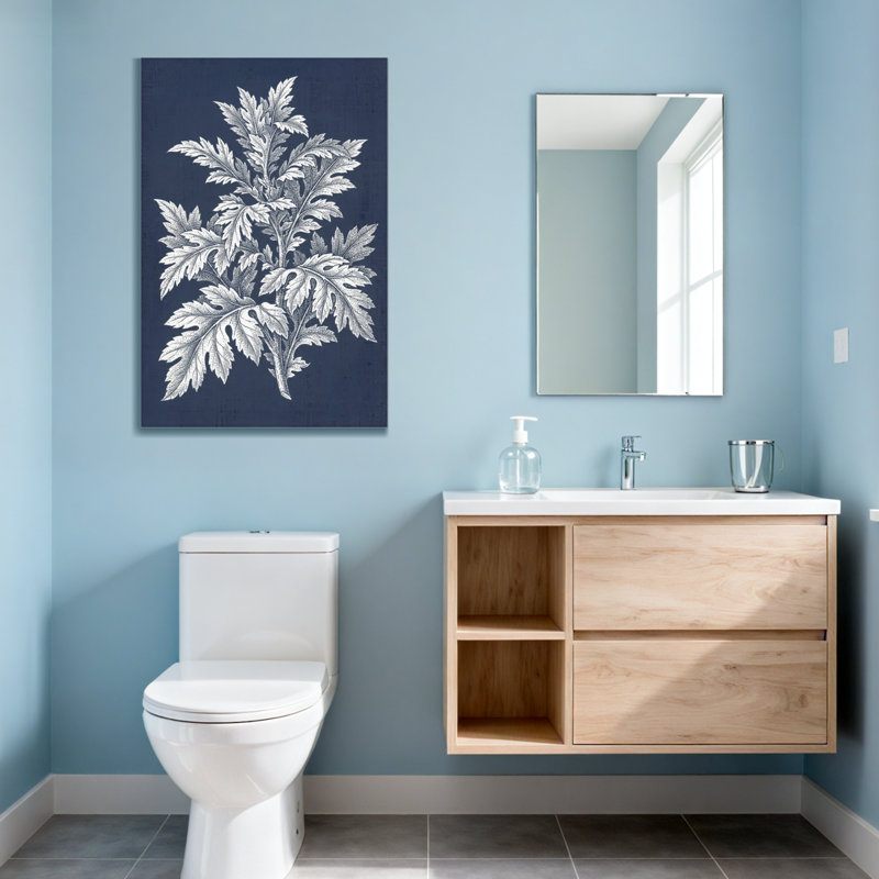 Plantes et fleurs, motif de feuilles botaniques sur fond bleu marine, H 18 po x l 12 po