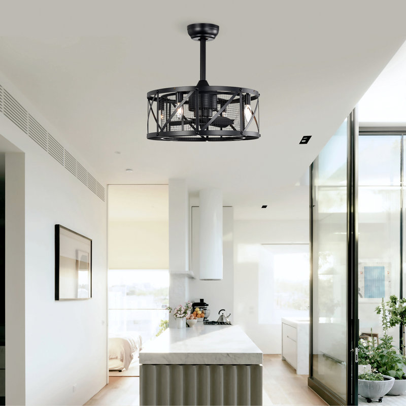 Ventilateur de plafond industriel à 5 pales de 20 po avec télécommande, ventilateur de plafond à 5 pales ABS - noir mat