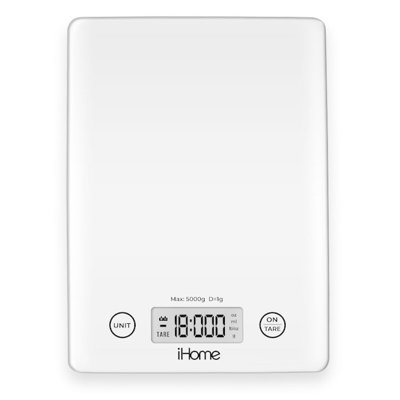 iHome Glass Kitchen Scale — Digital Food Scale, 11 lb / 5 kg