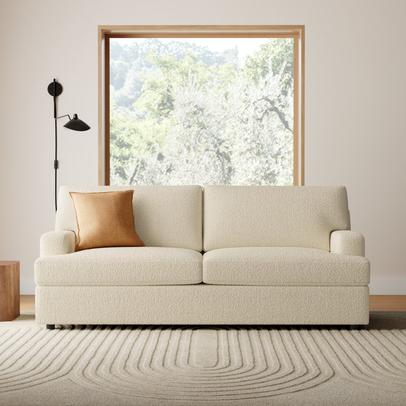 Cleo 84" Upholstered Custom Sofa, Davis Pearl Performance Bouclé