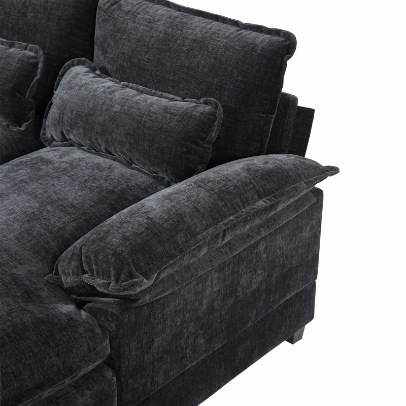 5-Piece Upholstered U-Shaped Sectional, Black Chenille