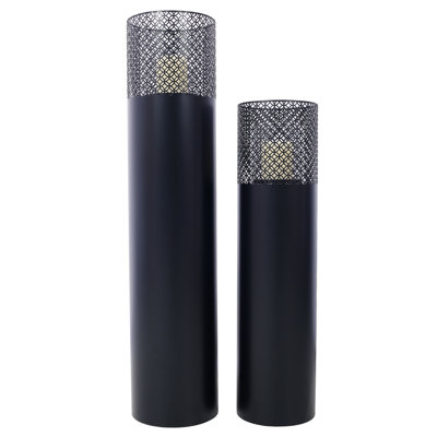 Set of 2 Industrial Design Outdoor Lantern Columns - 37.5" & 29.5" Tall Decorative Garden Lanterns with Candles for Indoor/Outdoor Use