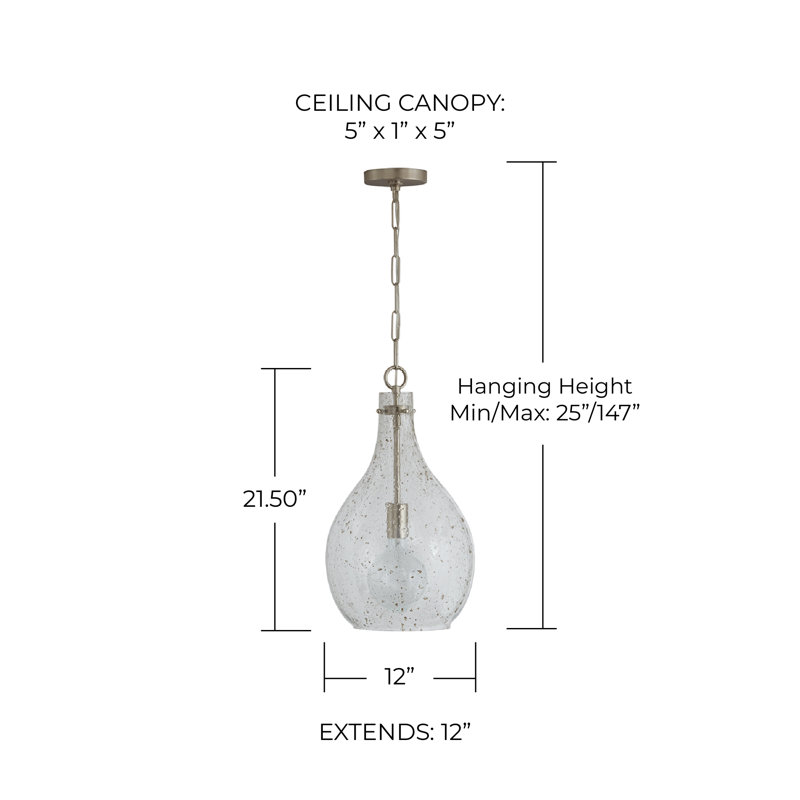 1 - Light Single Pendant, Seeded Stone, Brushed Nickel