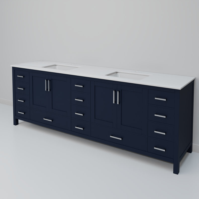 Jacques 84 in. W x 22 in. D Double Bath Vanity and Top, Navy Blue, White Cultured Marble