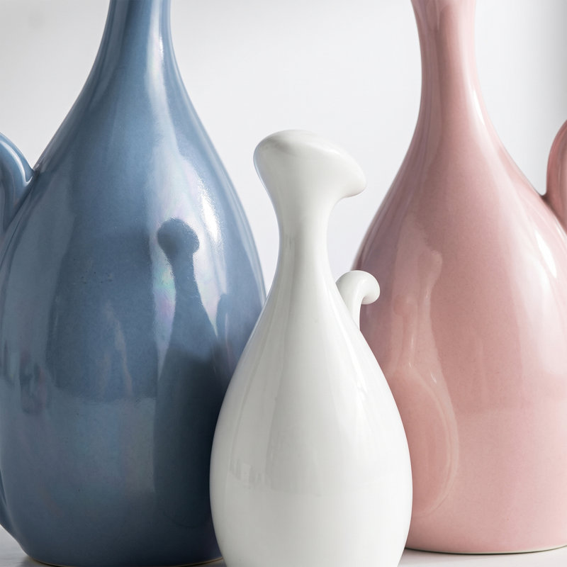 Ensemble de 3 figurines de chat en céramique, vase à sculpture abstraite moderne nordique Morandi pour console, bibliothèque, salon