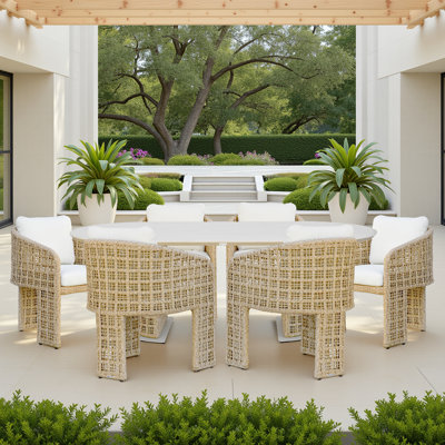 Deldon 7-Piece Coastal Rope Outdoor Dining Set With Oval Sintered Stone Table by Bayou Breeze