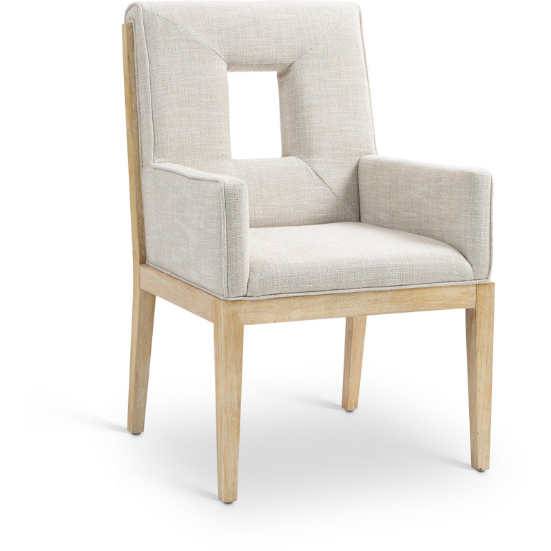 Fauteuil de salle à manger Flore, Tissu crème texturé en lin, Naturel