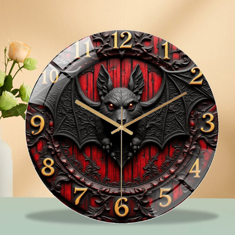 Horloge murale silencieuse en verre trempé de 30 cm, style gothique, sans tic-tac, fonctionne avec des piles AA (non incluses), décoration artistique pour la maison.
