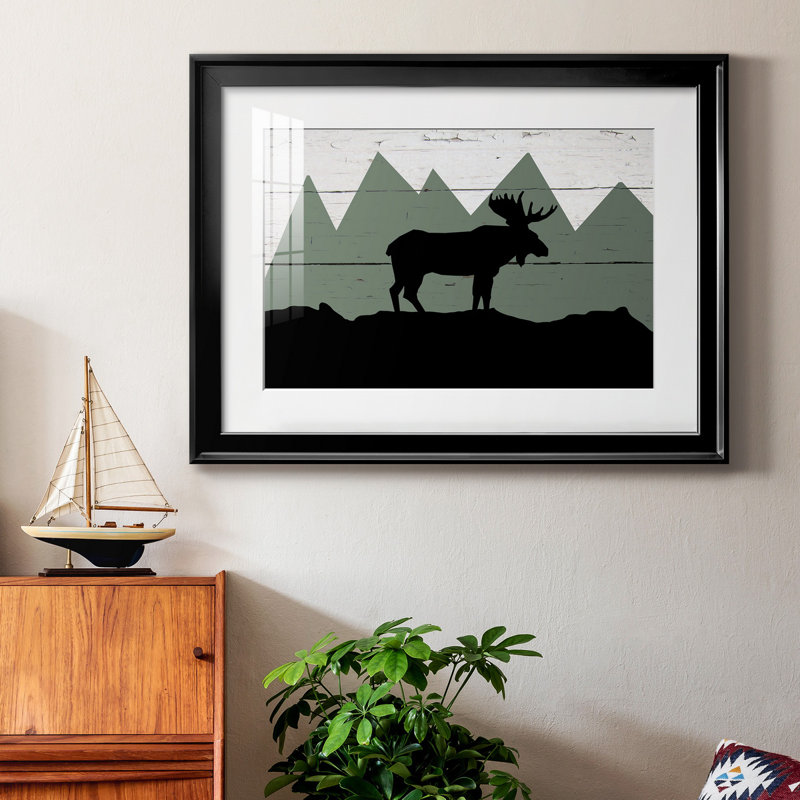 Mountain Moose " Mountain Moose ", Black Framed, 18.5" H x 24.5" W x 1" D, White