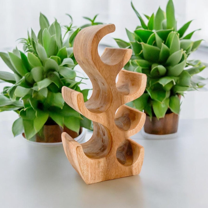Arrie 6 Bottle Solid Wood Floor Wine Bottle Rack Brown