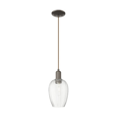 Downtown Urban - Preston - 1 Light 6" Flute Shade Cord Hung Mini Pendant - Brushed Brass Finish - Clear Shade