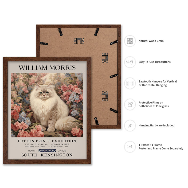 William Morris - chat persan, 16"H x 20"W, Poster, Brown Framed