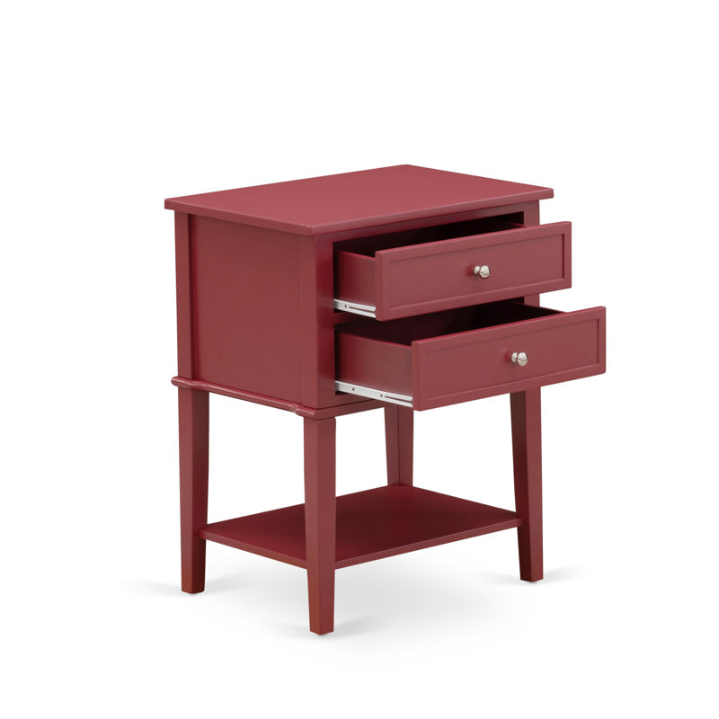 Valencia Nightstand - Rectangle Modern End Table with 2 Drawers for Bedroom, Burgundy, Burgundy