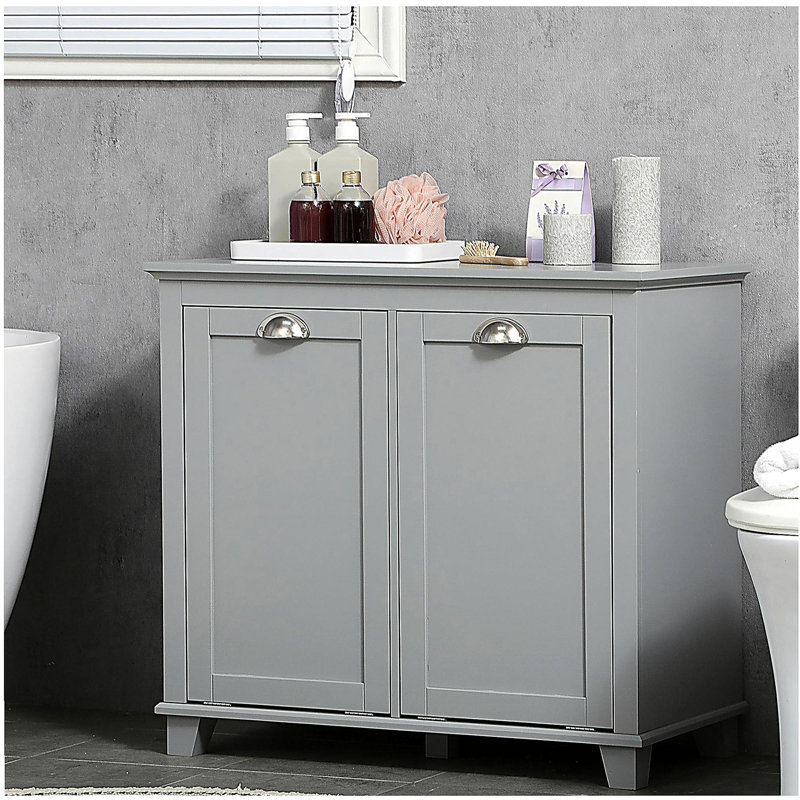 HOMCOM Tilt-Out Laundry Sorter Cabinet, Bathroom Storage Organizer with Two-Compartment Tilt-Out Hamper, Gray