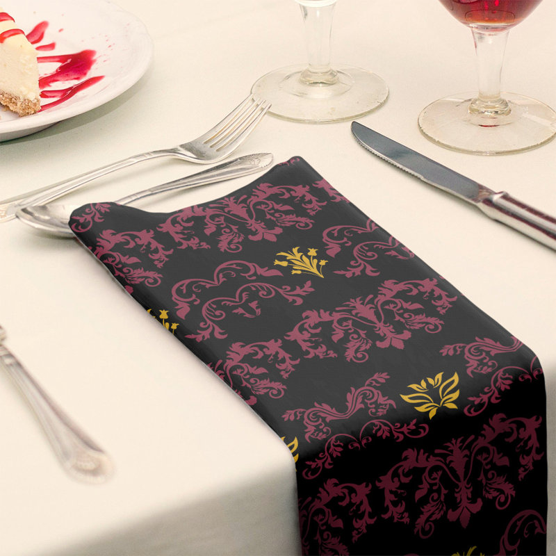 Damask Square Napkin, Red/Black/Yellow, Cotton, 22" W x 22" L