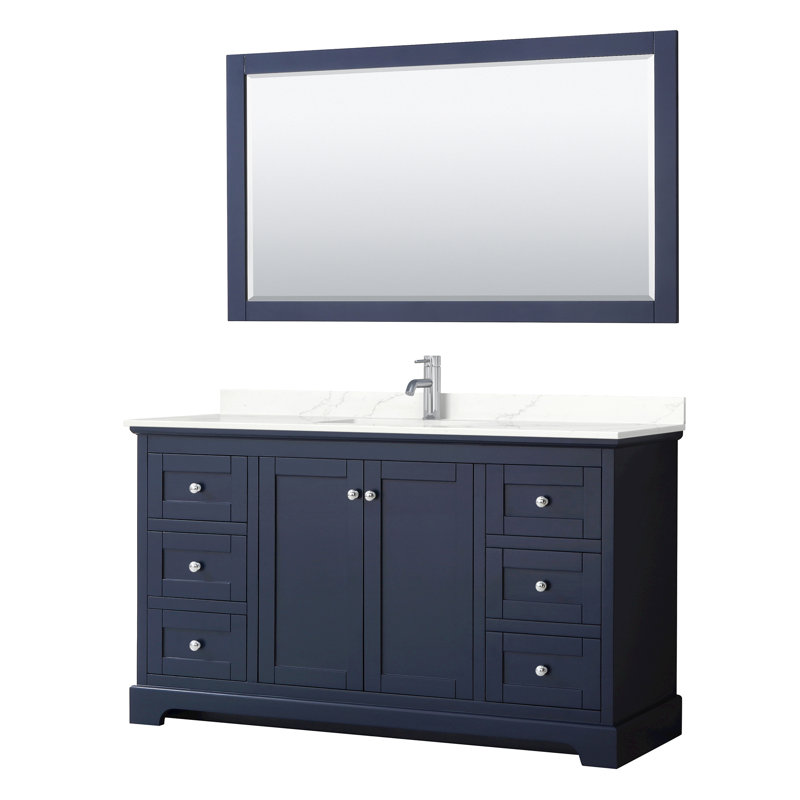 Avery Single Bathroom Vanity with Top, Dark Blue, Polished Chrome, Giotto Quartz